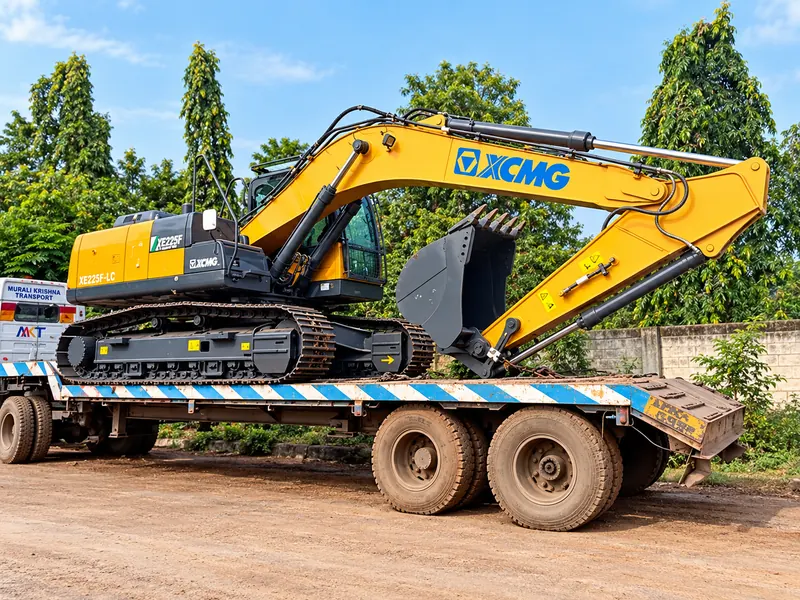Excavator loaded on an MKT trailer